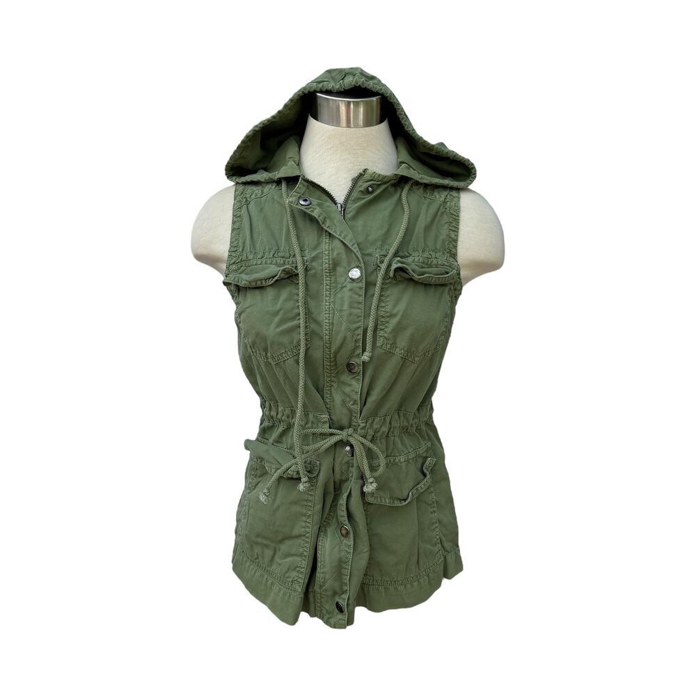 Mudd Safari Vest Small Green Utility Hooded Jacket